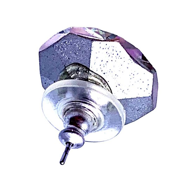 Faceted Aurora Borealis Crystal Stud Earrings 16 mm Silver-Tone Backing Wedding - Picture 5 of 7